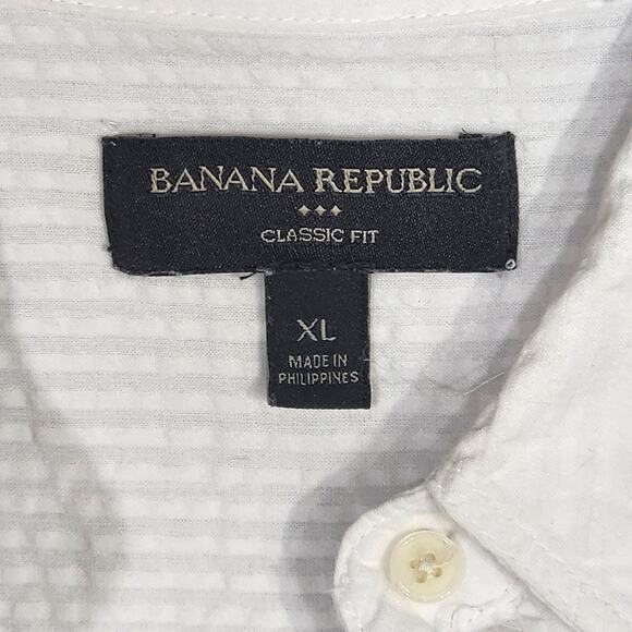 Banana Republic Factory Seersucker Classic Fit Button Up Shirt XL White - Picture 4 of 8